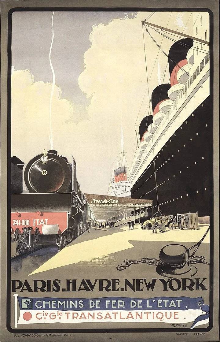 Paris Havre New York Transatlantique Vintage Sailing Ships Poster